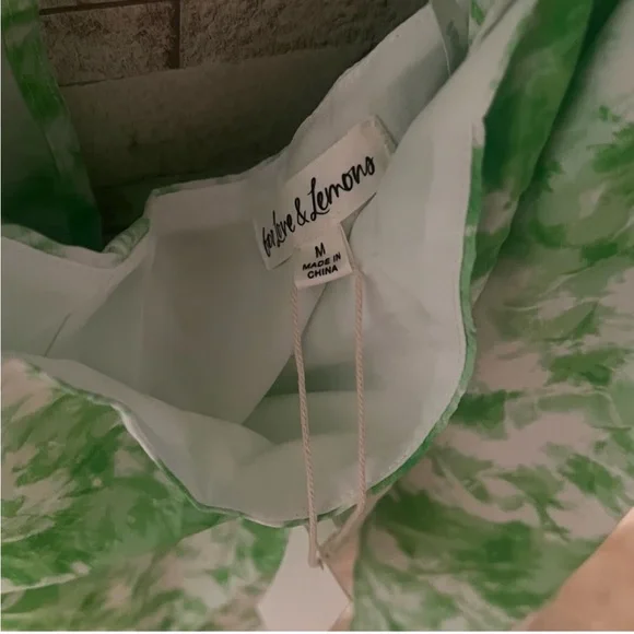 For Love And Lemons Green and White One-Shoulder Sundress Mini Dress sz M - Picture 5 of 6